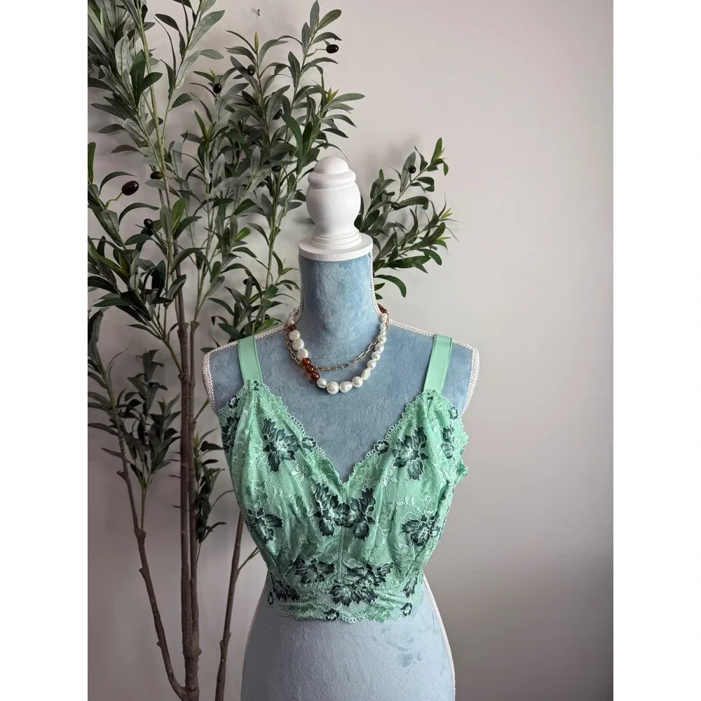 Cosabella Floral Lace Longline Bralette Mint Green Embroidered‎ V-Neck Bra New M